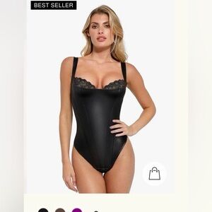 Popilush Women's Black Lace Trim Bodysuit - Shapewear